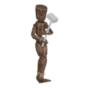 Walks diagonally - back-left, with a two-handed weapon
