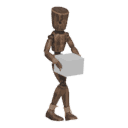 Walks diagonally - back-right, with a box
