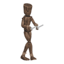 Walks diagonally - back-right, with two blades