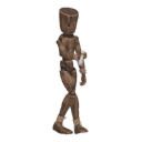 Walks diagonally - back-right, with a flashlight