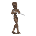 Walks diagonally - back-right, with a rifle