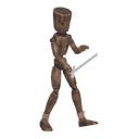 Walks diagonally - back-right, with a sword