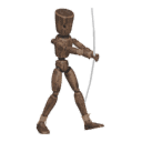 Walks diagonally - forward-left, with a bow