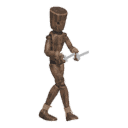 Walks diagonally - forward-left, with two blades