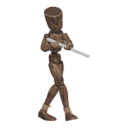 Walks diagonally - forward-left, with a rifle