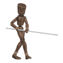 Walks diagonally - forward-left, with a spear
