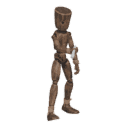Walks diagonally - forward-right, with a flashlight