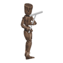 Walks diagonally - forward-right, with a pickaxe