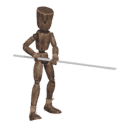 Walks diagonally - forward-right, with a spear