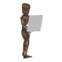 Walks diagonally - forward-right, with a sword and shield