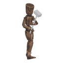 Walks diagonally - forward-right, with a two-handed weapon