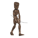Starts walking - with a bow
