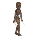 Starts walking - with two blades