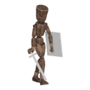 Starts walking - with a sword and shield